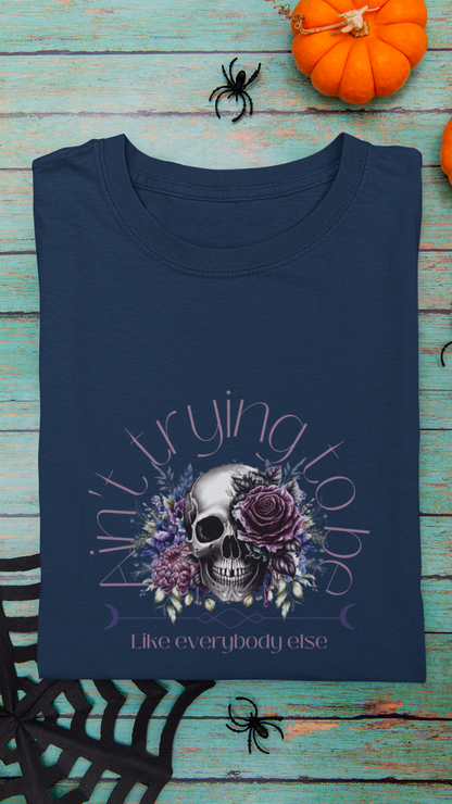 Floral Skull Illustration T-Shirt | Moon Phases Graphic Tee
