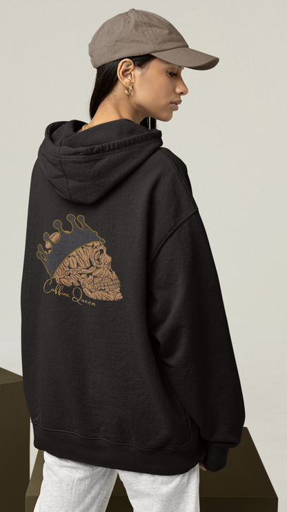 Skull Caffine Queen Illustration Hoodie | Crowned Skull Back Print