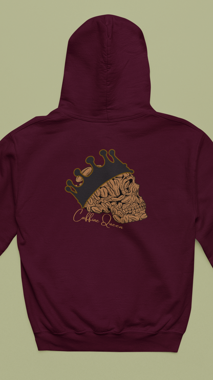 Skull Caffine Queen Illustration Hoodie | Crowned Skull Back Print