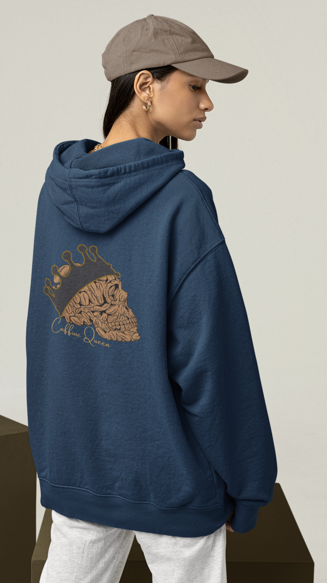 Skull Caffine Queen Illustration Hoodie | Crowned Skull Back Print