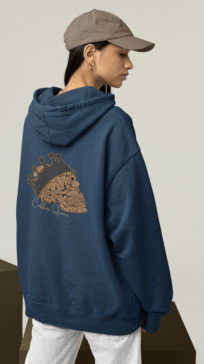 Skull Caffine Queen Illustration Hoodie | Crowned Skull Back Print