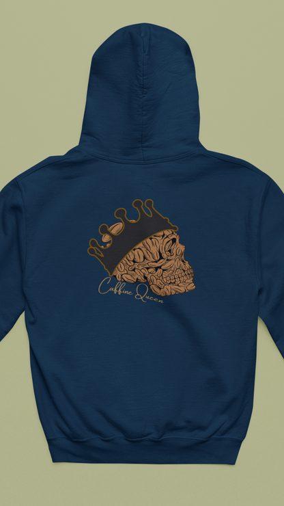 Skull Caffine Queen Illustration Hoodie | Crowned Skull Back Print