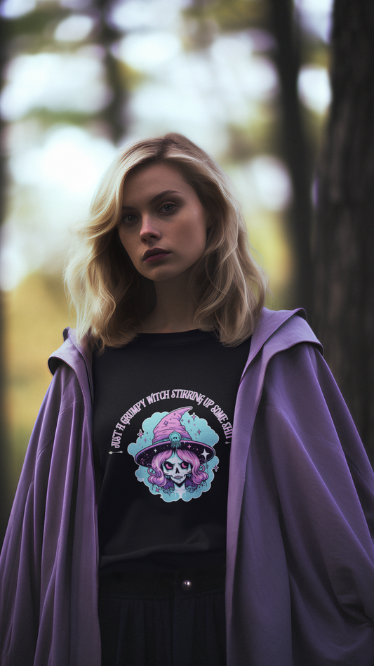 Skull Witch Illustration Crewneck Sweatshirt | Pastel Goth Halloween