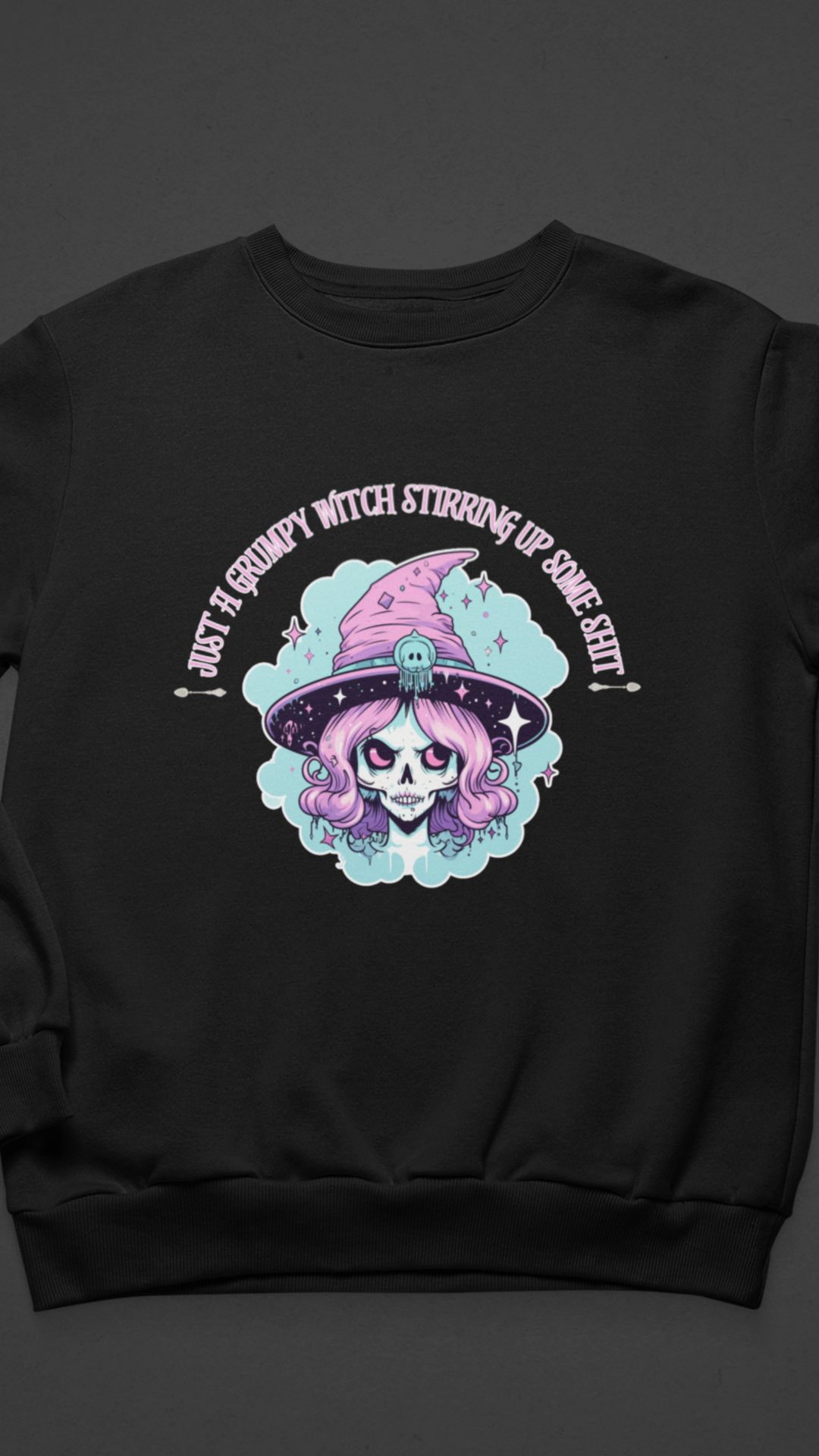 Skull Witch Illustration Crewneck Sweatshirt | Pastel Goth Halloween