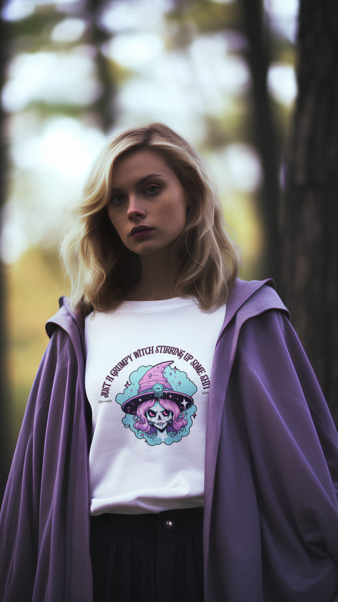 Skull Witch Illustration Crewneck Sweatshirt | Pastel Goth Halloween