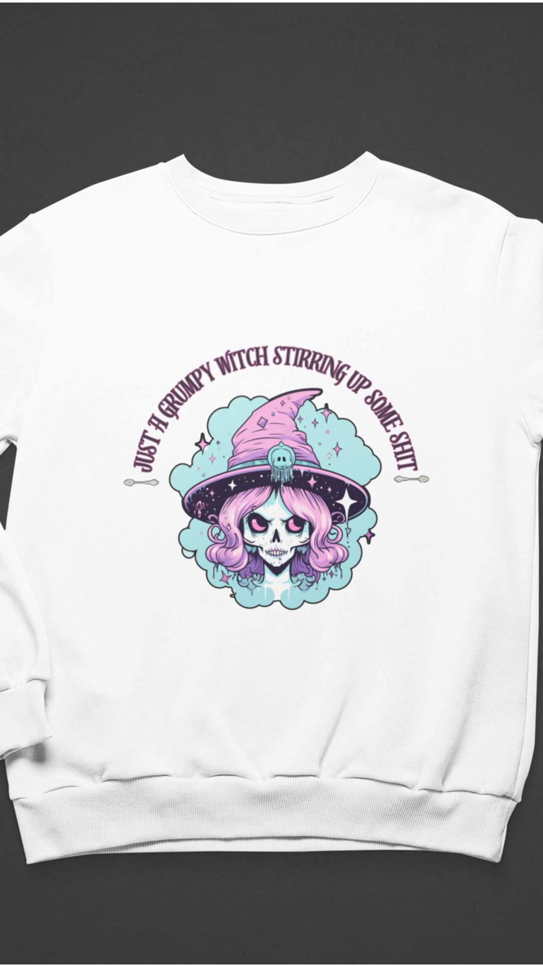 Skull Witch Illustration Crewneck Sweatshirt | Pastel Goth Halloween