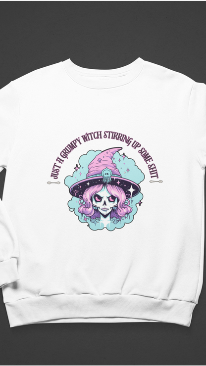 Skull Witch Illustration Crewneck Sweatshirt | Pastel Goth Halloween