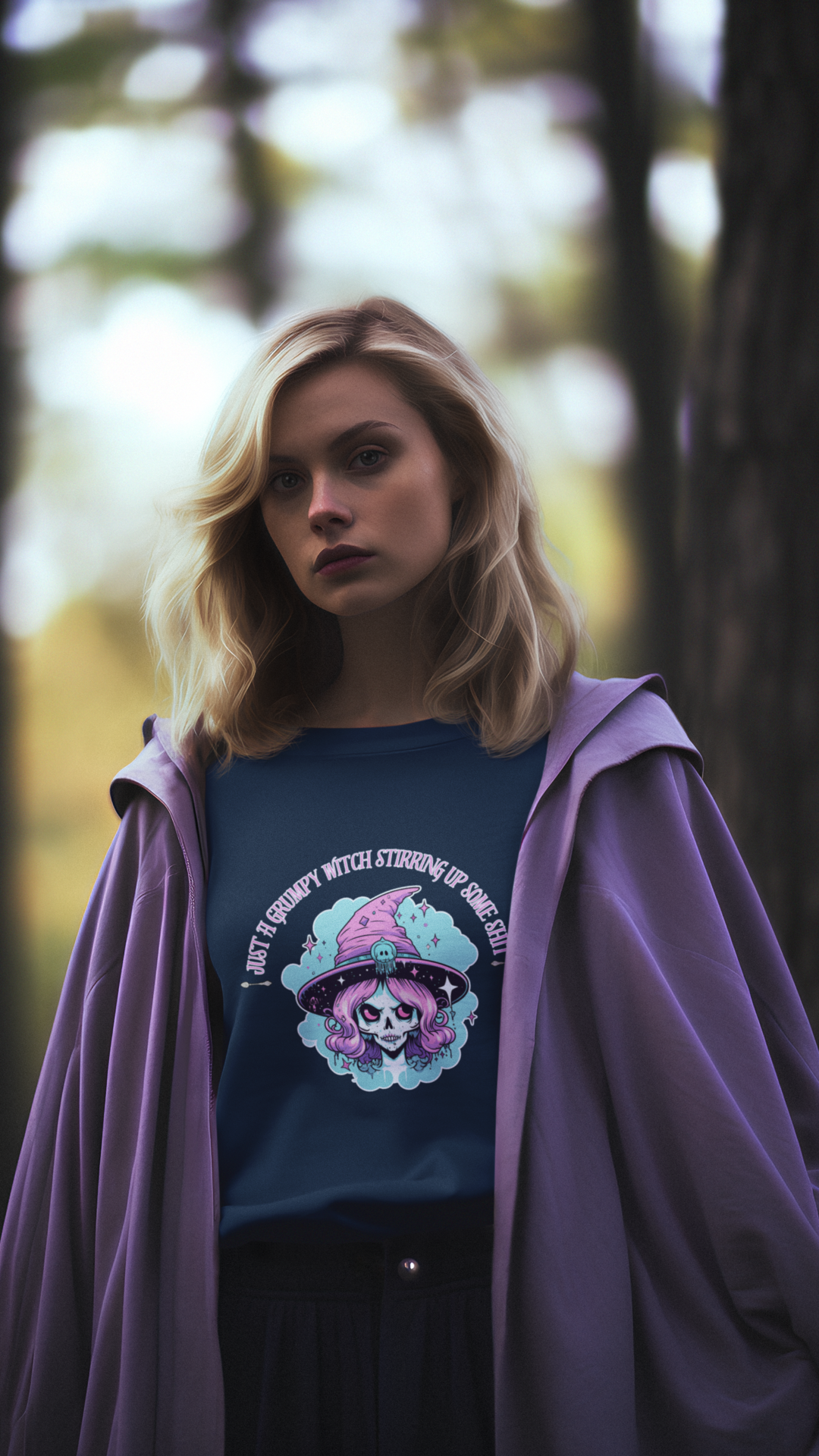 Skull Witch Illustration Crewneck Sweatshirt | Pastel Goth Halloween