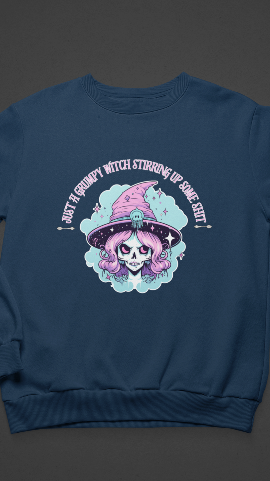 Skull Witch Illustration Crewneck Sweatshirt | Pastel Goth Halloween