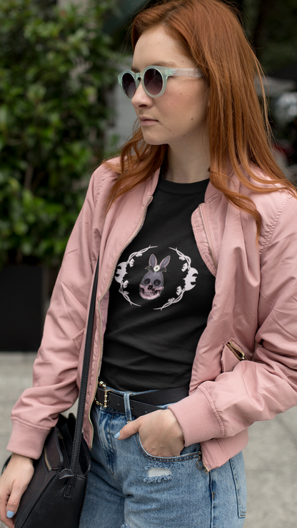 Donkey Skull Illustration Tee | Floral Frame, Gothic Animal Art