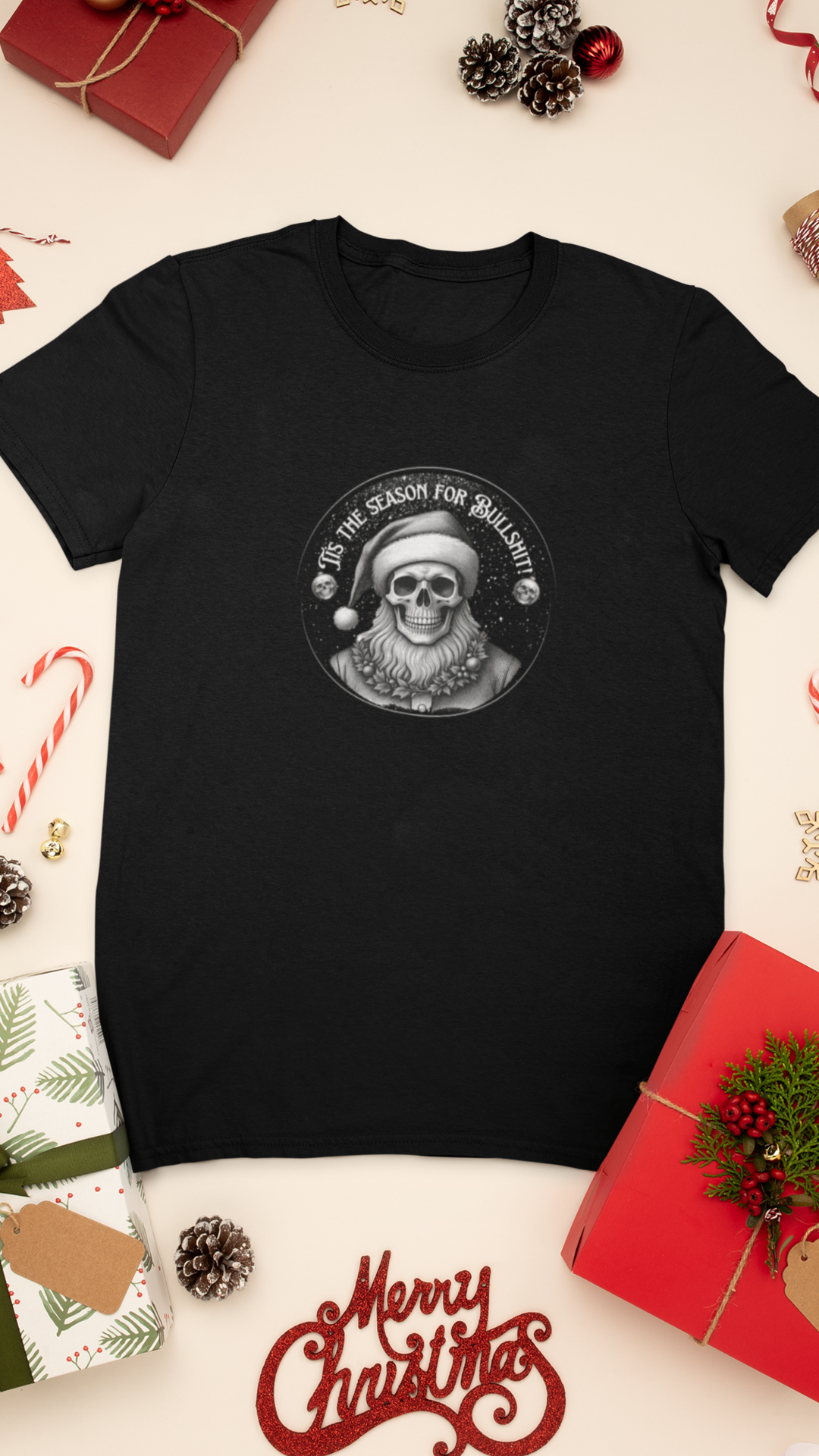 Skull with Santa Hat tee | Christmas Skeleton Holiday Shirt