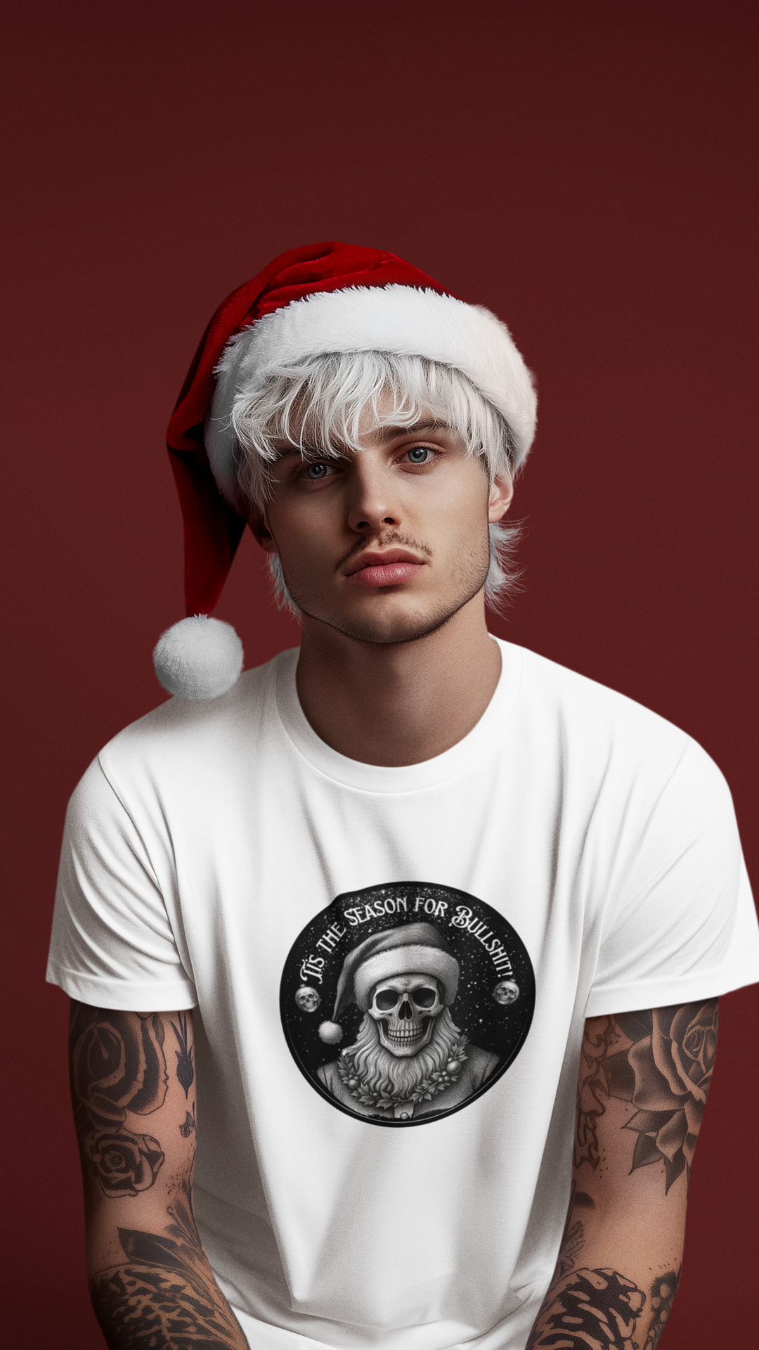 Skull with Santa Hat tee | Christmas Skeleton Holiday Shirt