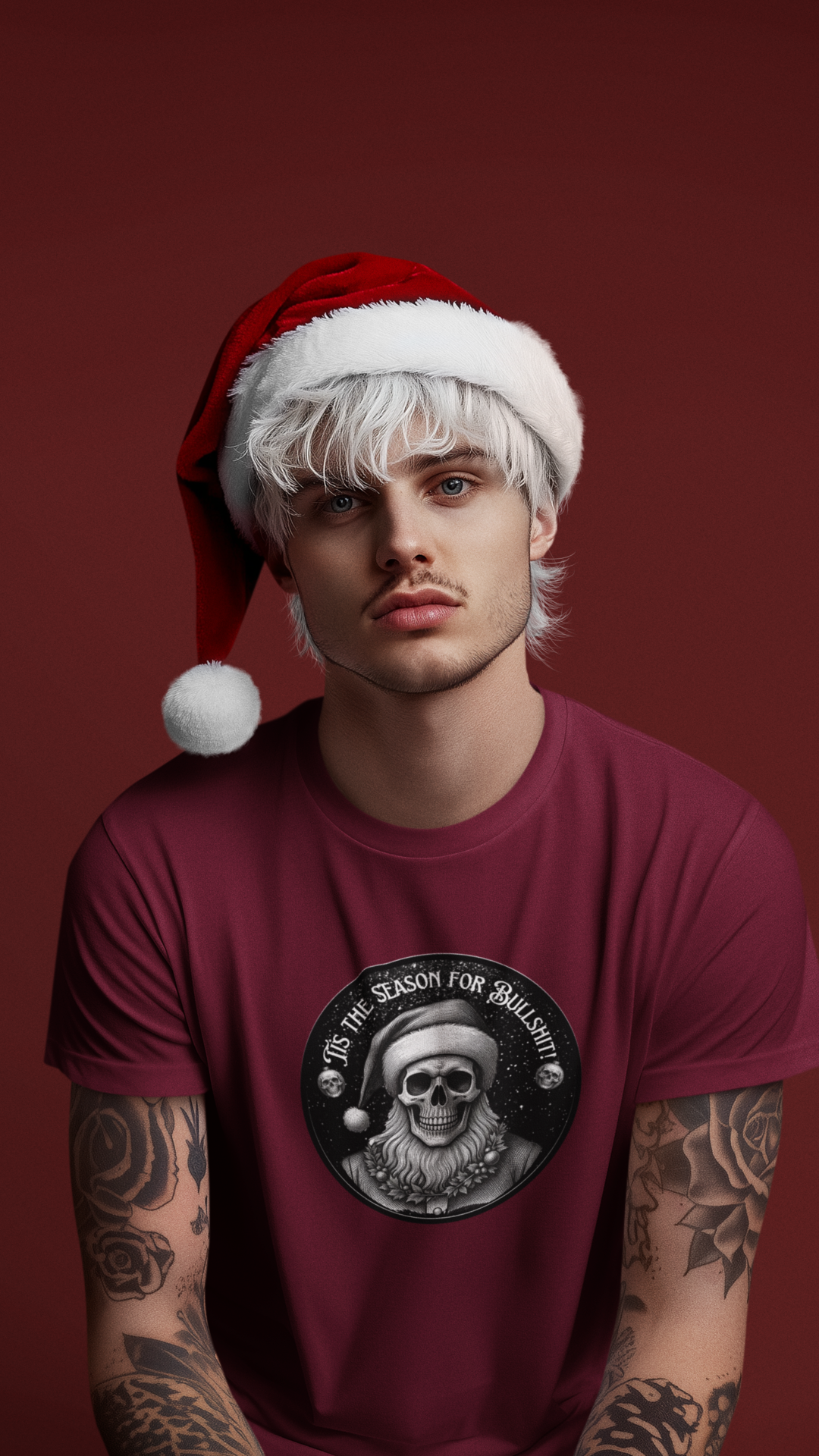 Skull with Santa Hat tee | Christmas Skeleton Holiday Shirt