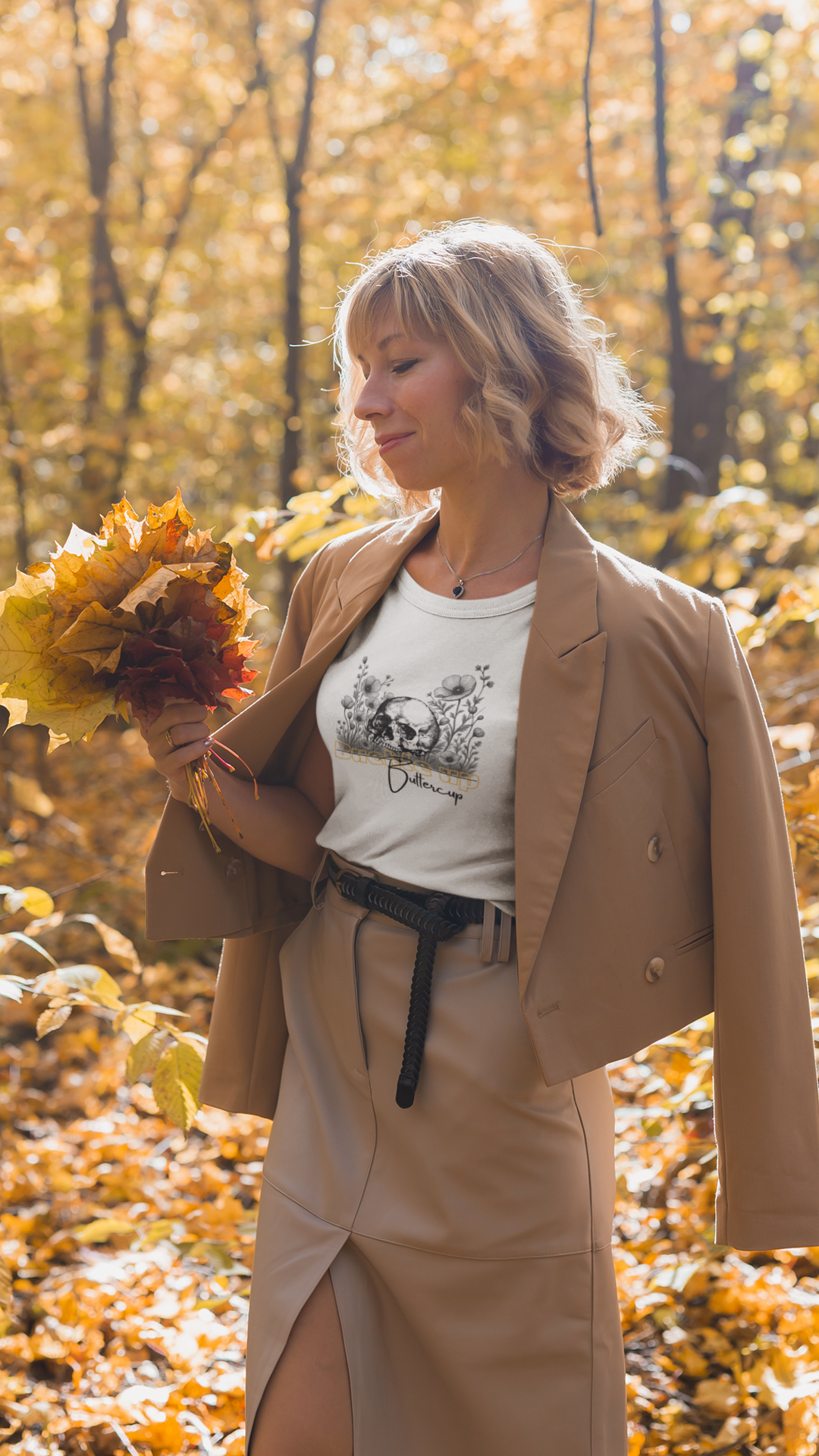 Skull and Buttercup Flowers Tee | Floral Skull Illustration Shirt