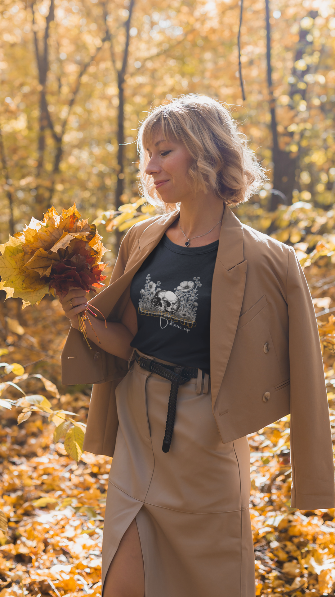 Skull and Buttercup Flowers Tee | Floral Skull Illustration Shirt
