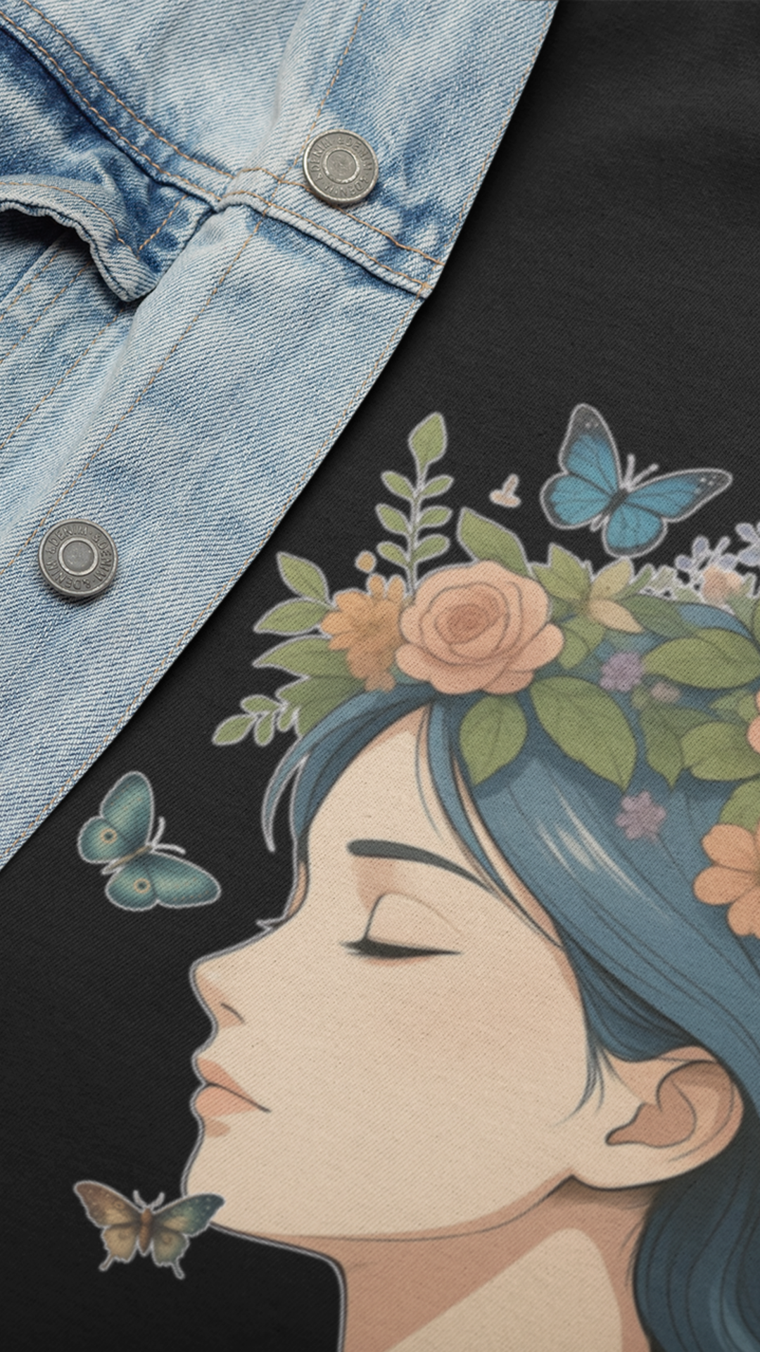 Floral Crown Girl Kids Tee | Butterfly Portrait, Botanical Illustration