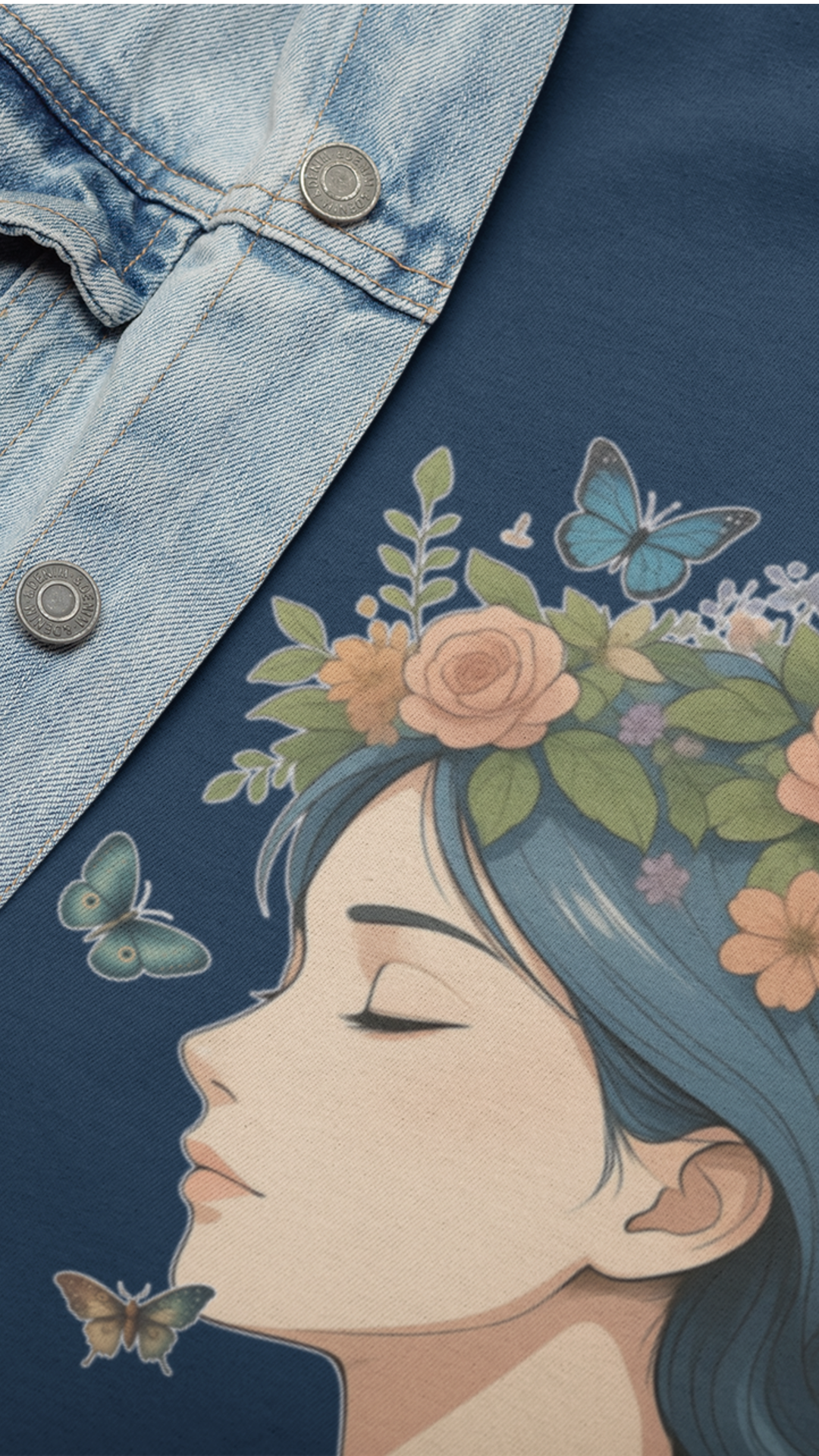Floral Crown Girl Kids Tee | Butterfly Portrait, Botanical Illustration