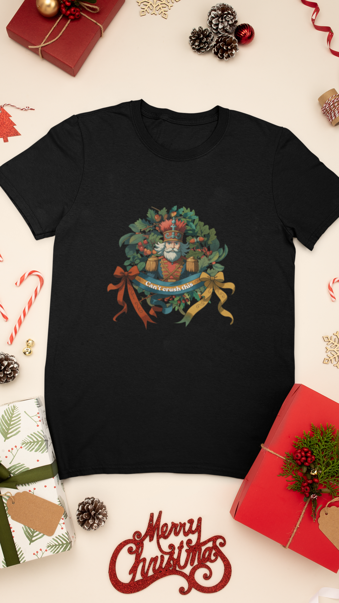 Santa Wreath Illustration Kids Tee | Holiday Christmas Charm