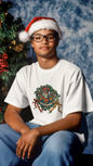 Santa Wreath Illustration Kids Tee | Holiday Christmas Charm