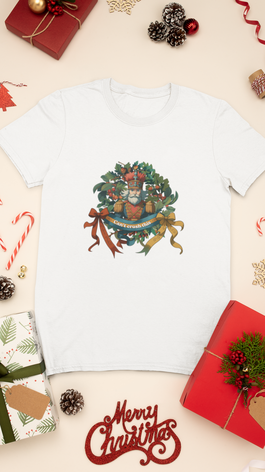 Santa Wreath Illustration Kids Tee | Holiday Christmas Charm