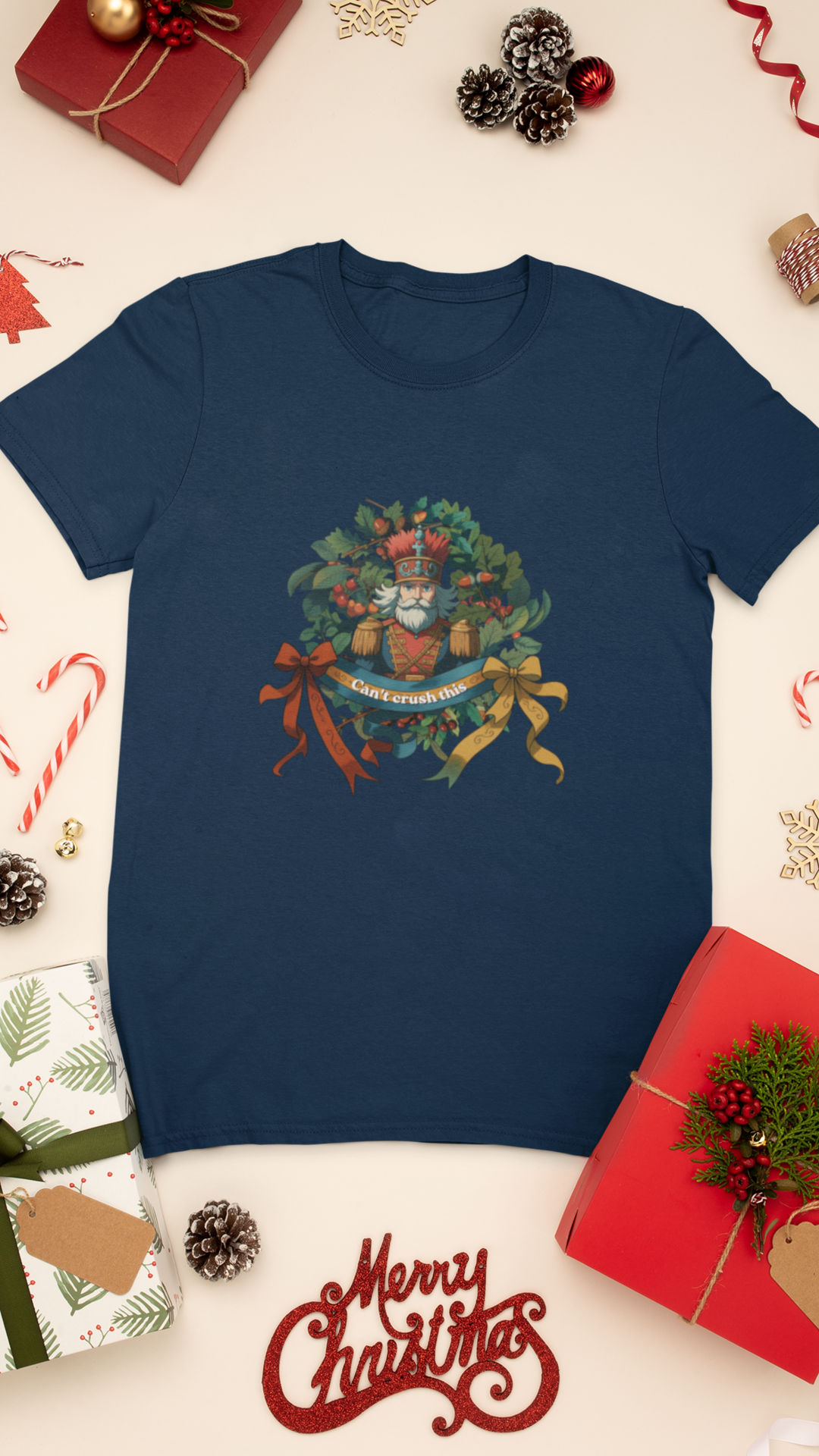 Santa Wreath Illustration Kids Tee | Holiday Christmas Charm