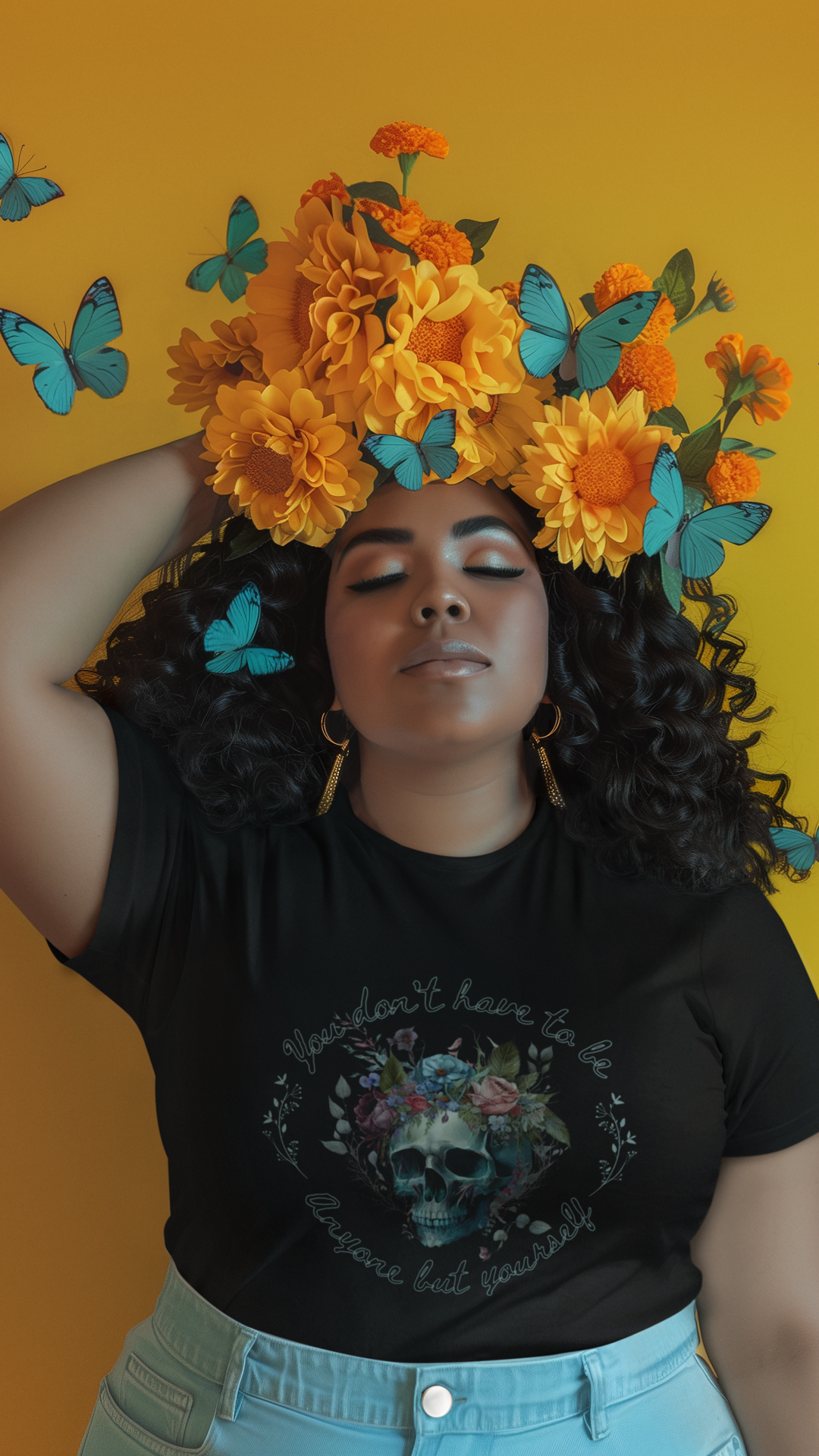 Floral Skull with Script Tee | Skull Flower Crown T-Shirt