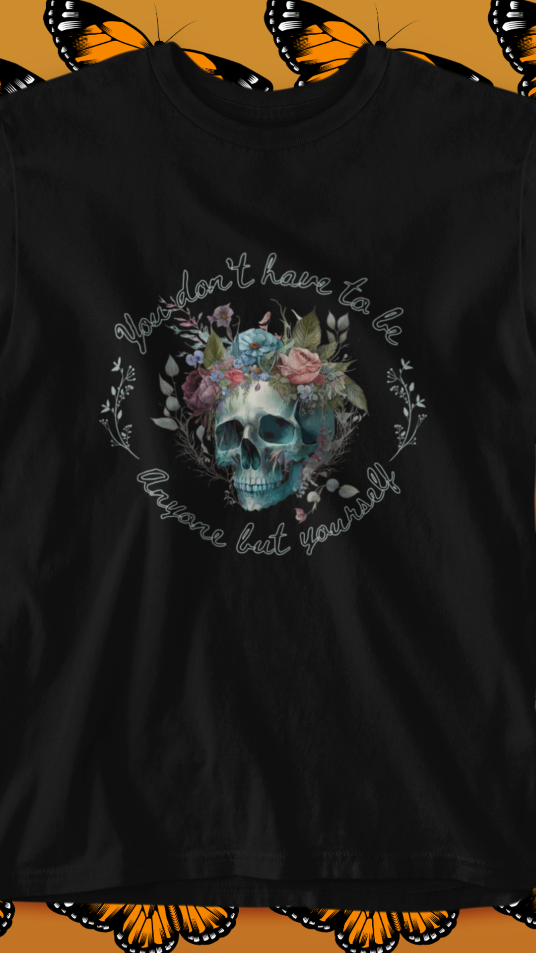 Floral Skull with Script Tee | Skull Flower Crown T-Shirt