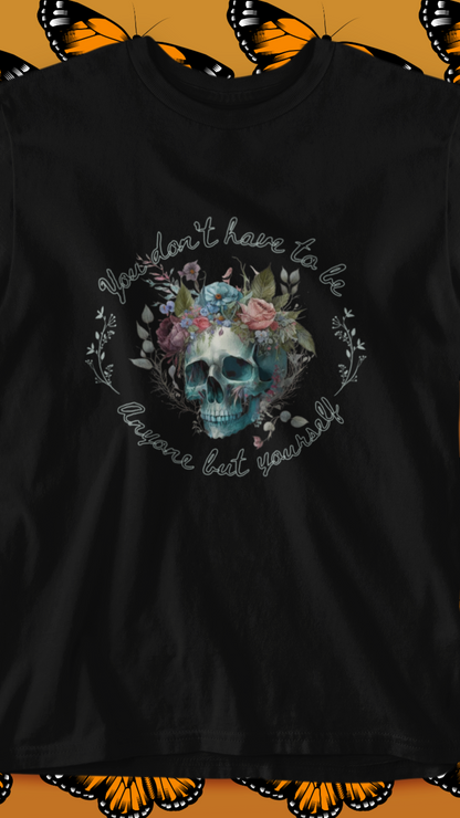 Floral Skull with Script Tee | Skull Flower Crown T-Shirt