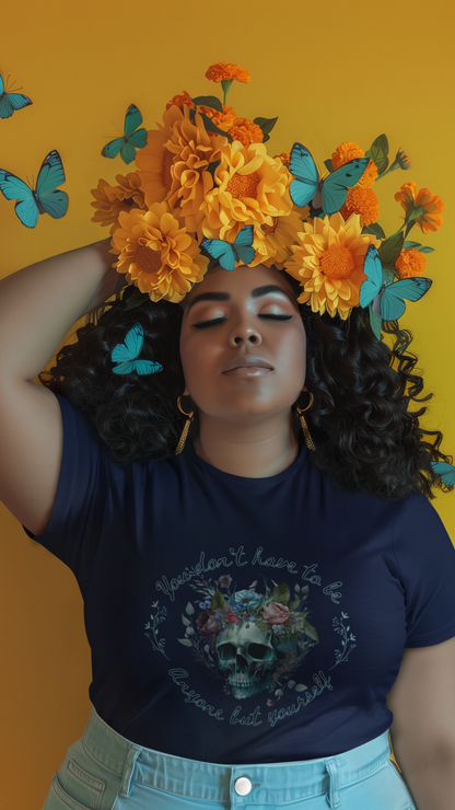 Floral Skull with Script Tee | Skull Flower Crown T-Shirt