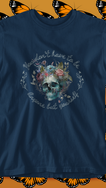 Floral Skull with Script Tee | Skull Flower Crown T-Shirt