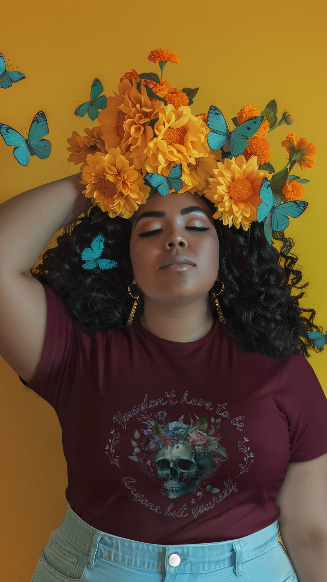 Floral Skull with Script Tee | Skull Flower Crown T-Shirt