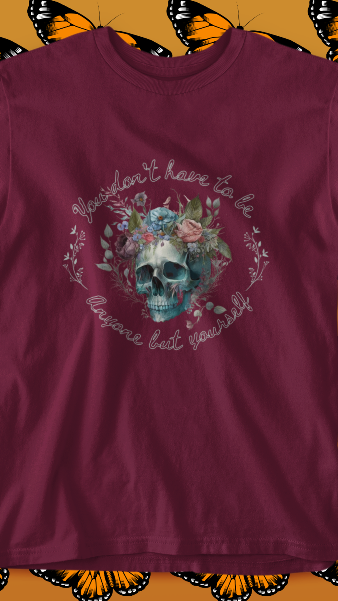Floral Skull with Script Tee | Skull Flower Crown T-Shirt