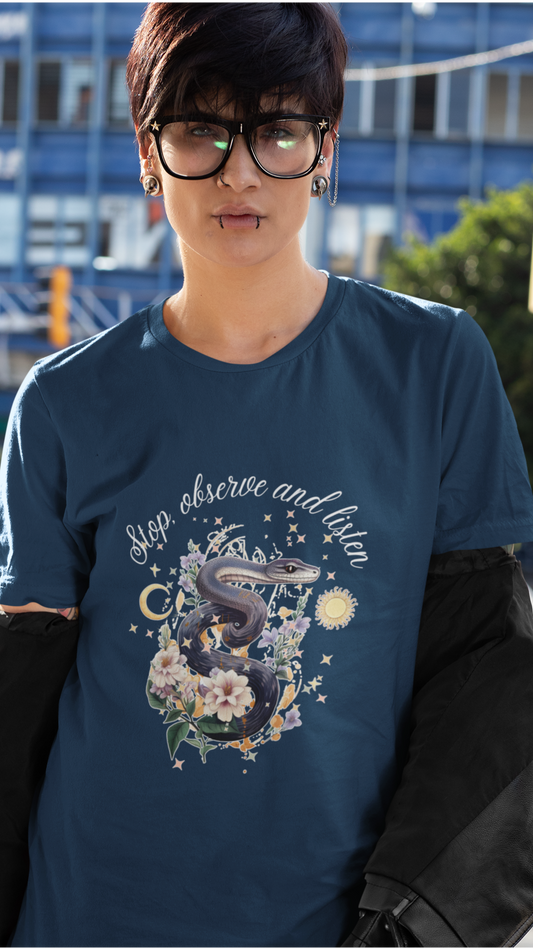 Sleep Observe and Listen shirt | Moon, snake & floral astrology tee