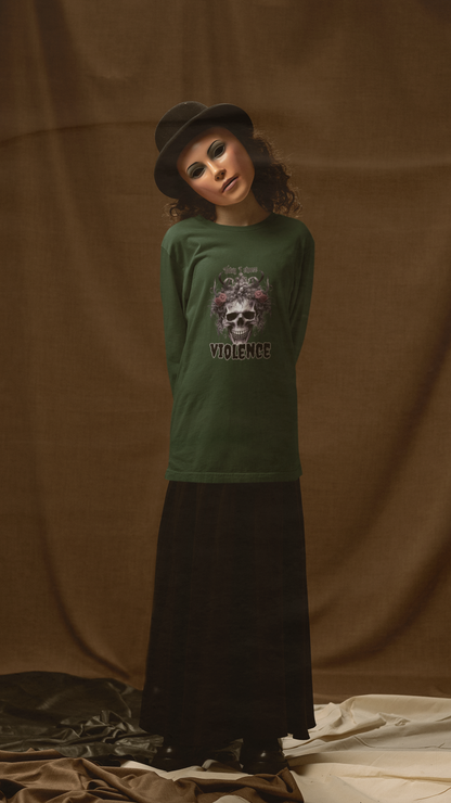 Skull & Roses Long Sleeve Tee — "I Choose Violence" Gothic Graphic Shirt