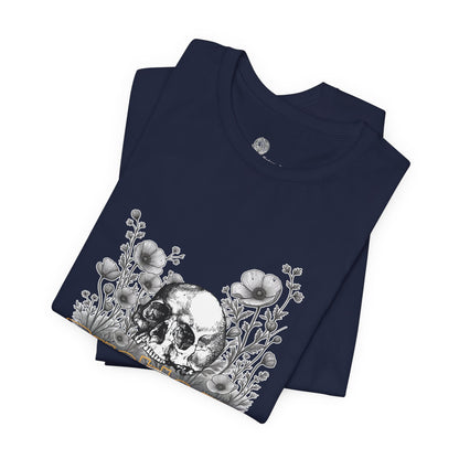 Skull and Buttercup Flowers Tee | Floral Skull Illustration Shirt