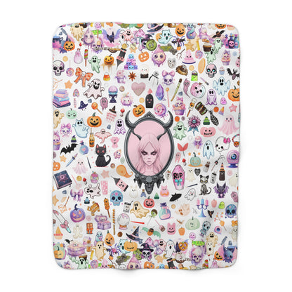 Sherpa Fleece Blanket with Plush Backside - Stay warm with the Pastel Gothic Ghost Girl