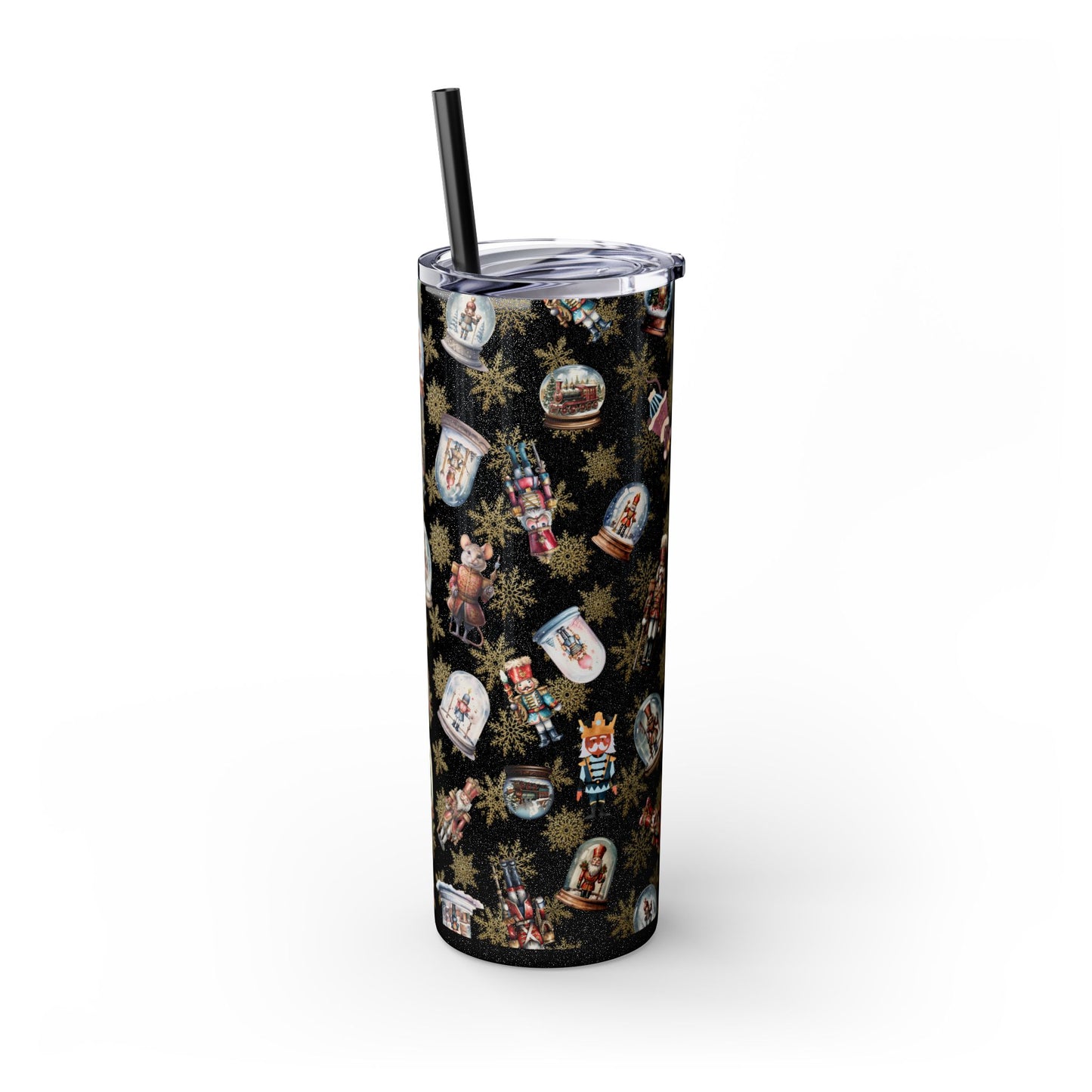 Whimsical Snow Globe and Nutcrackers Skinny Tumbler - 20oz - Keep Your Drinks Hot or Cold for Hours!