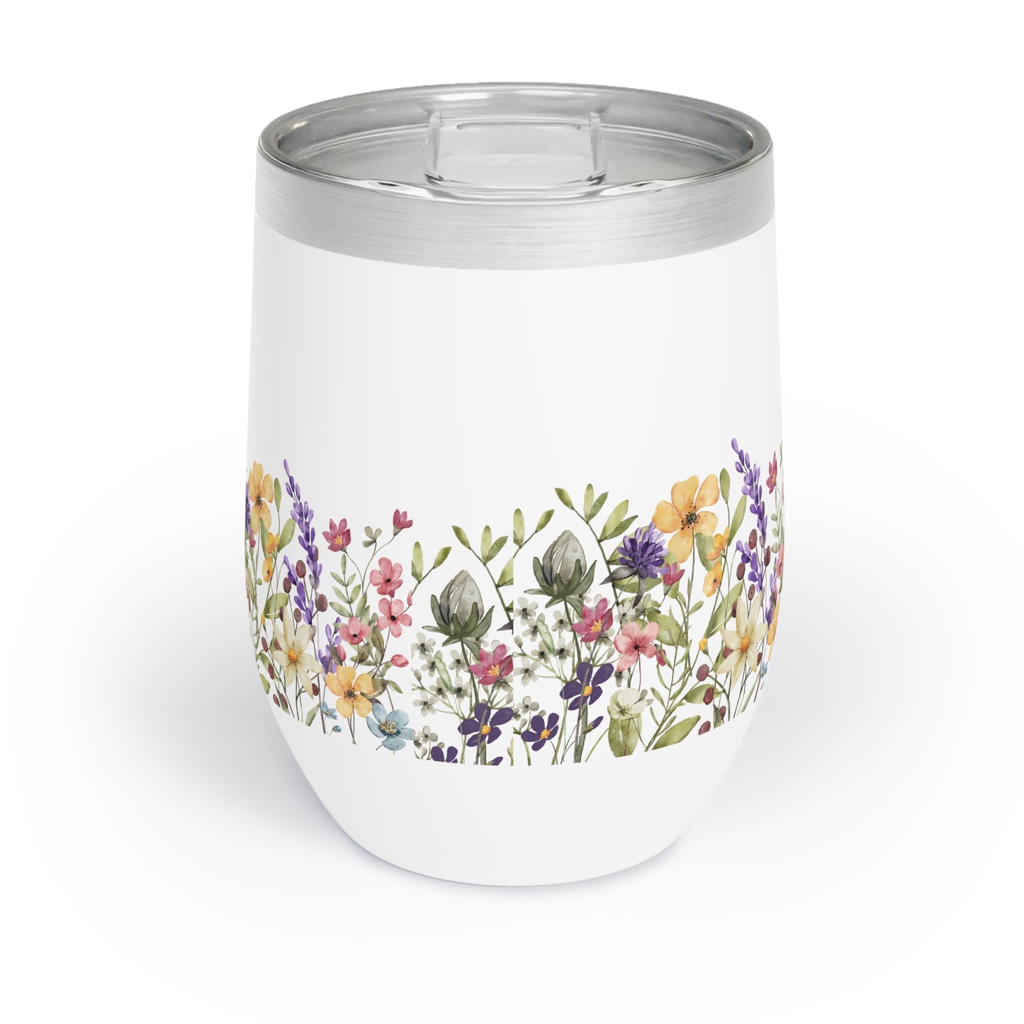 Wildflower Spring Chill Wine Tumbler - Custom Design Stainless Steel Cup - 12oz - Gift for Wine Lovers