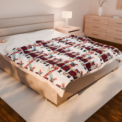 Snuggle up in Holiday Style - Candy Canes and Nutcrackers Velveteen Plush Blanket | Christmas Gift Idea