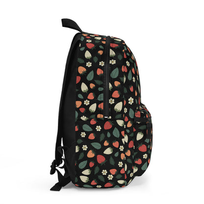 White and Red Strawberry Printed Backpack