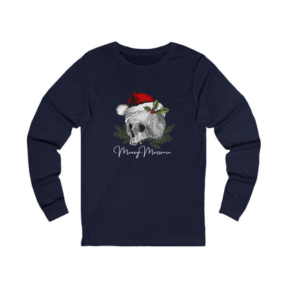 Skull Design Christmas Long Sleeve Tee - Unisex Jersey Tee for Holiday Vibes