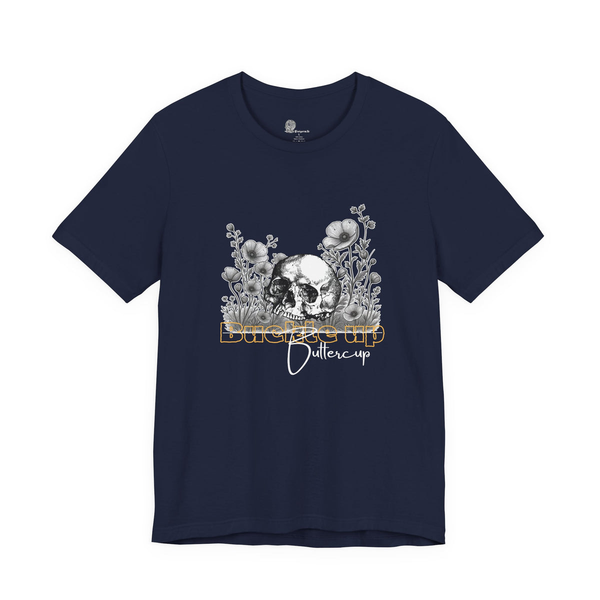 Skull and Buttercup Flowers Tee | Floral Skull Illustration Shirt