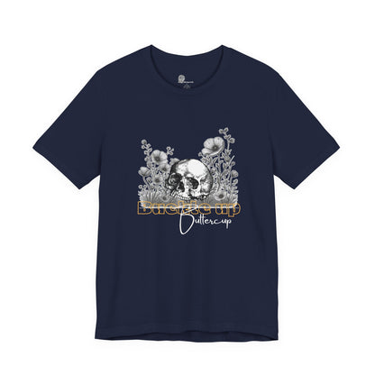 Skull and Buttercup Flowers Tee | Floral Skull Illustration Shirt