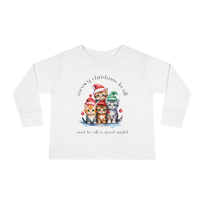 Meowy Christmas to All! Youth Long Sleeve Tee - Holiday Kids Fashion - Cat Christmas Tree Design