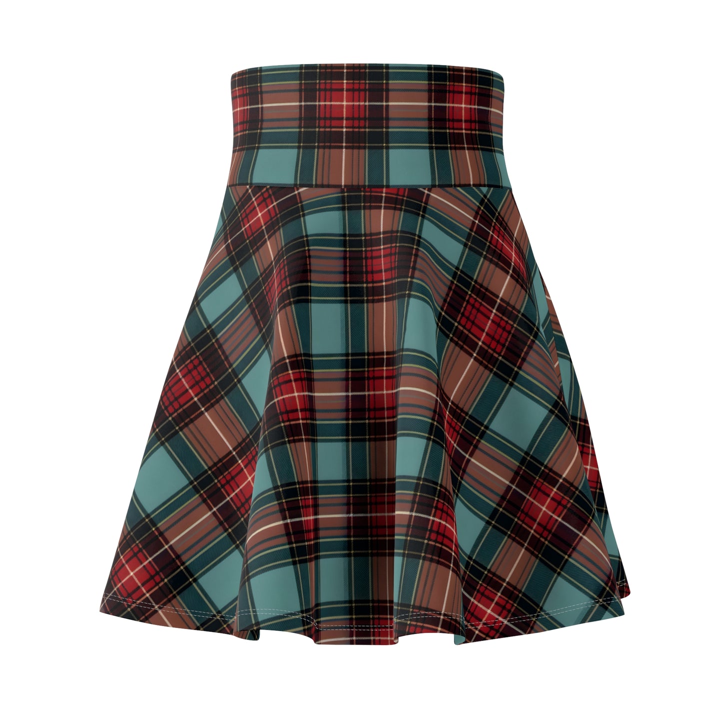 Festive Christmas Tree Tartan Women's Skater Skirt - Cozy and Casual Holiday Style
