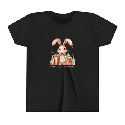 Festive Christmas Bunny Youth T-Shirt with Presents