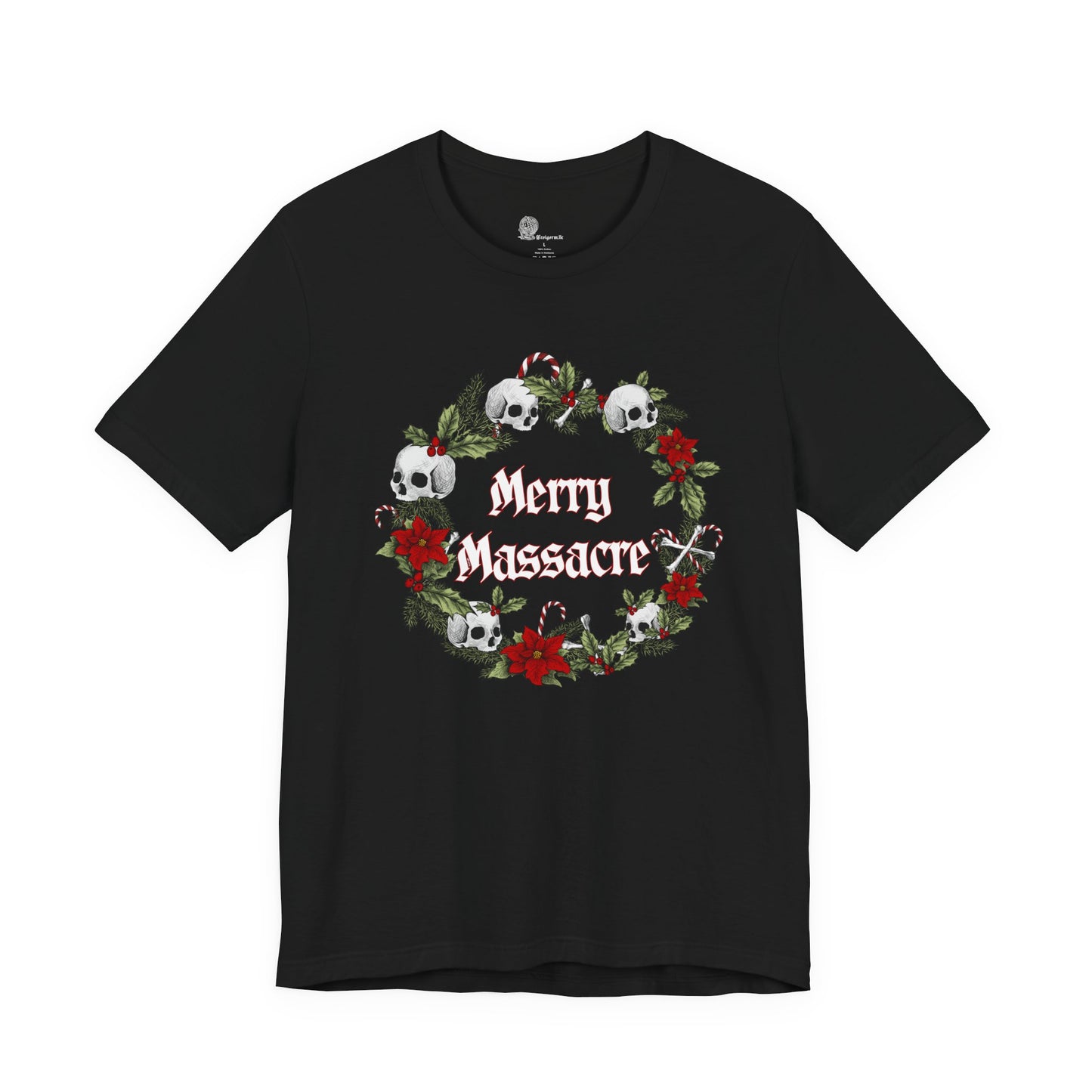 Merry Massacre skull wreath T-Shirt | Christmas horror holiday tee