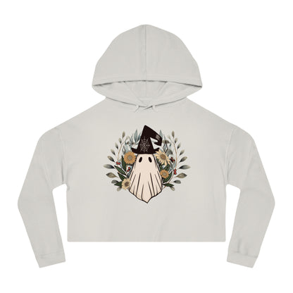 Upgrade Your Daily Style with our Retro Ghost Womens Cropped Hooded Sweatshirt - Trendy and Soft
