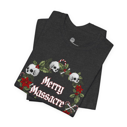 Merry Massacre skull wreath T-Shirt | Christmas horror holiday tee