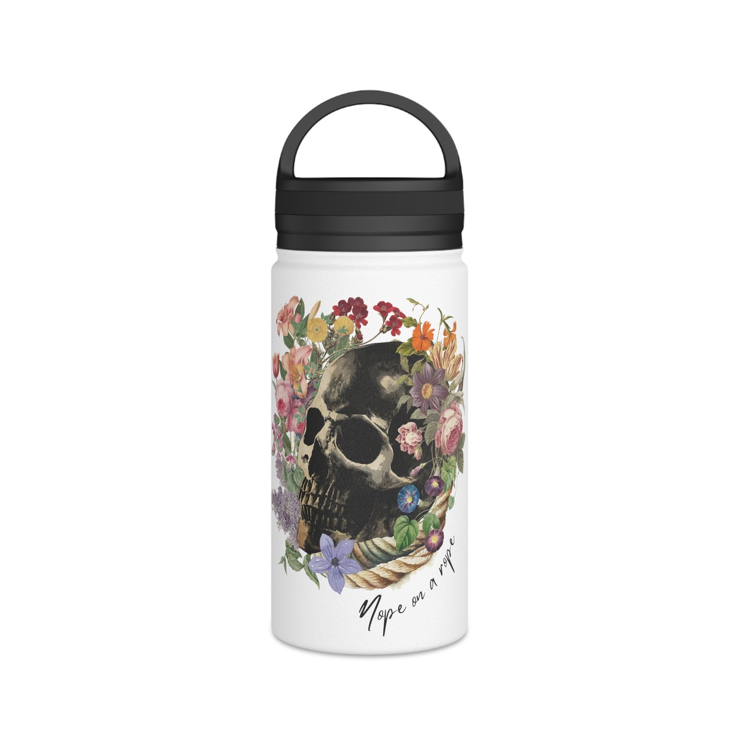 Floral Skull Illustration Stainless Steel Water Bottle | Handle Lid